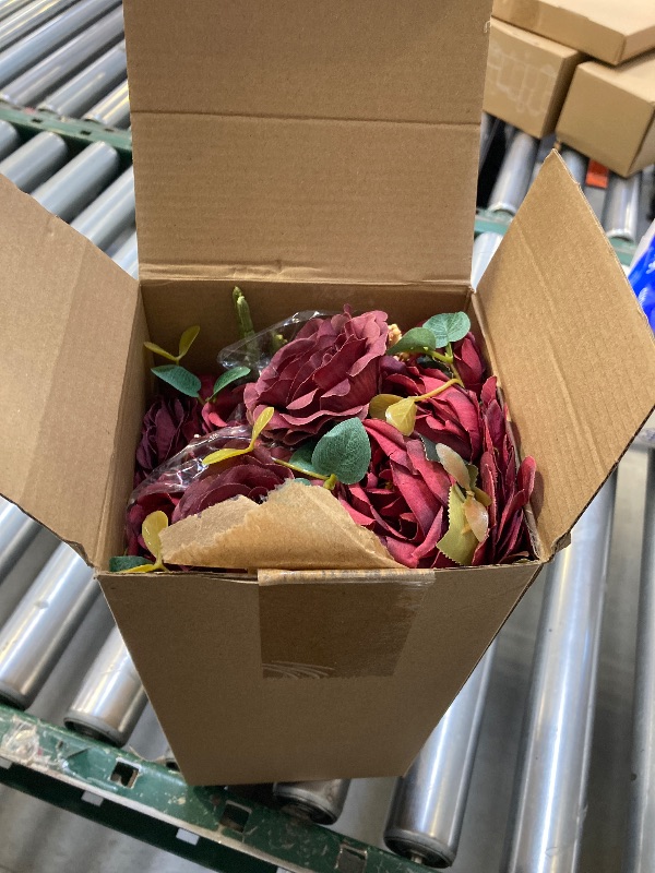 Photo 1 of Yunsailing 8 Packs Artificial Peony Flowers Faux Silk Hydrangea Bouquet Vintage Wedding Home Table for Door Decor Reusable Bouquet of Rose Flowers for Valentine Wedding Birthday Party(Burgundy)