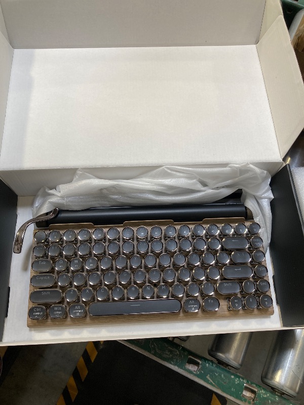 Photo 1 of Retro Typewriter Wireless Mechanical Gaming Keyboard, Bluetooth 5.0 Office Computer Vintage Keyboards 83-Key Blue Switches Punk Round Keycap, LED Backlight, Compatible with PC/Laptop/Pad/Phone, Wood