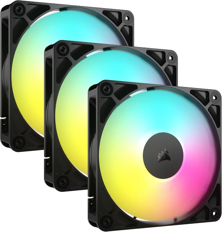 Photo 1 of CORSAIR RS120 ARGB 120mm PWM Fans – Daisy-Chain Connection – Low-Noise – Magnetic Dome Bearing – Triple Pack – Black

