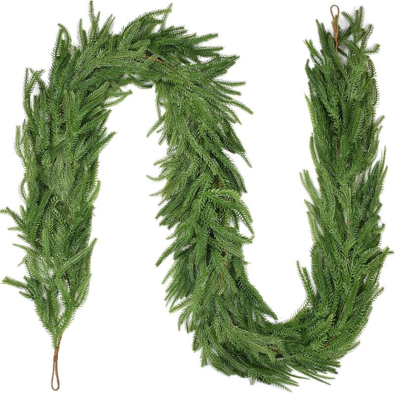 Photo 1 of Palonu 1 Pcs 6Ft Artificial Norfolk Pine Garland, Faux Christmas Norfolk Touched Like Real Pine, Decoration for Table Mantle Wall Porch Fireplace Indoor Outdoor Winter Holiday Décor
