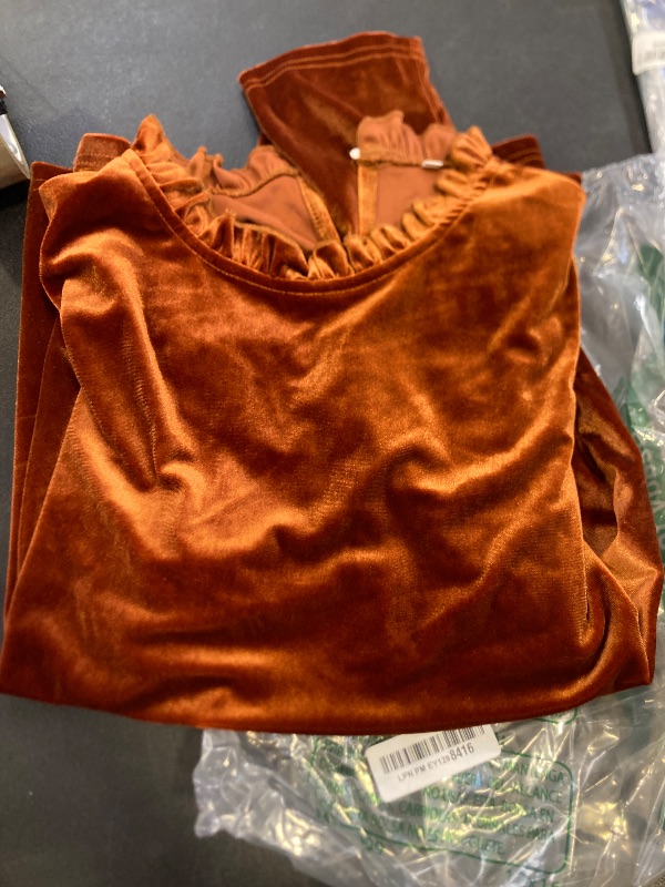 Photo 1 of Floerns Women's Puff Long Sleeve Mock Neck Velvet Party Blouse Tops Rust Brown L