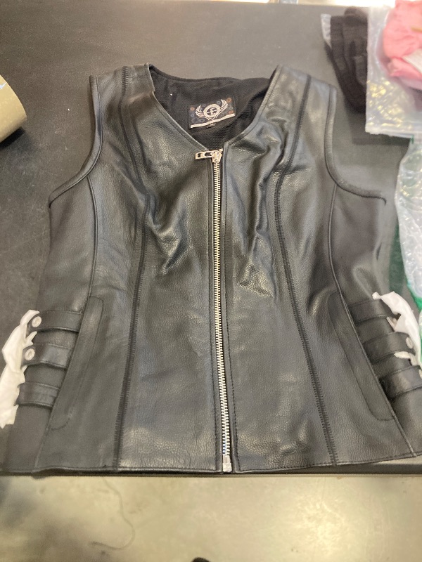 Photo 1 of True Element Women's Zipper Front V-Neck Quality Motorcycle Leather Vest for Female Biker's (Black, Size medium)