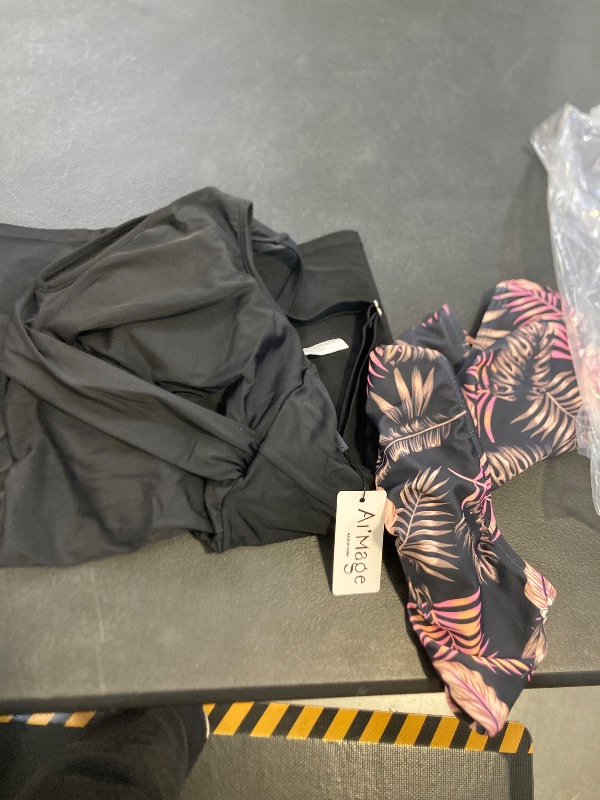 Photo 1 of AI'MAGE Women's Tankini Swimsuits Two Piece Ruched Tummy Control Bathing Suits with High Waisted Bottom Modest Swimwear Black xl