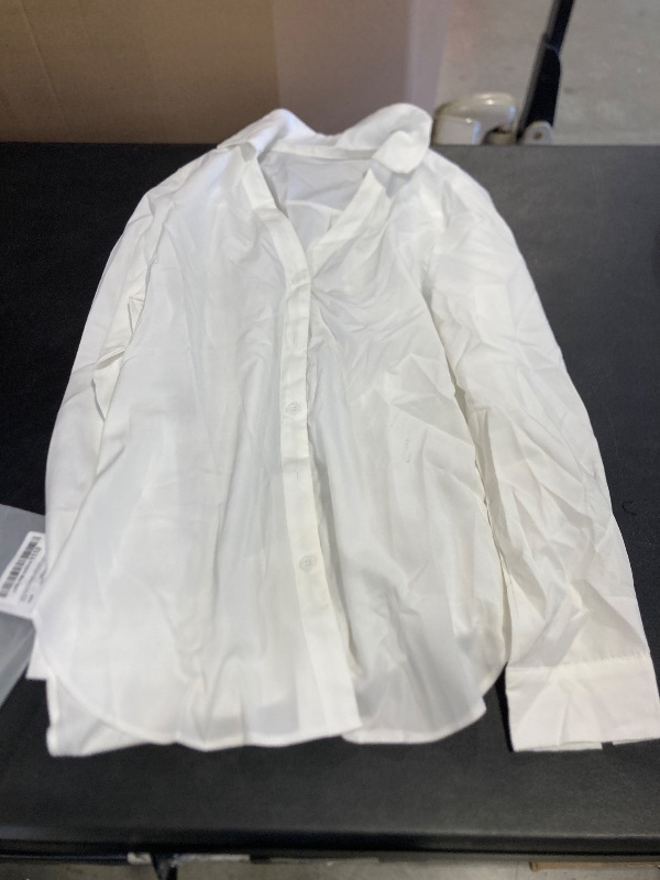 Photo 1 of LYANER Women's Collar V Neck Button Down Long Sleeve Casual Work Office Blouse Shirts Top White X-Small