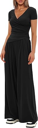 Photo 1 of Darong Women's 2 Piece Lounge Fall Outfits Sets Warp V Neck Short/Long Sleeve Shirts and Wide Leg Pants Casual Matching Sets
medium