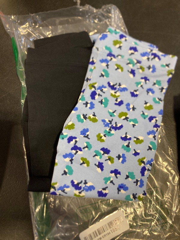 Photo 1 of Amazon Essentials Toddler Girls' Leggings, Pack of 2, Black/Blue Leaf Print/Indigo Big Cats/Turquoise Green/White Floral, 3T