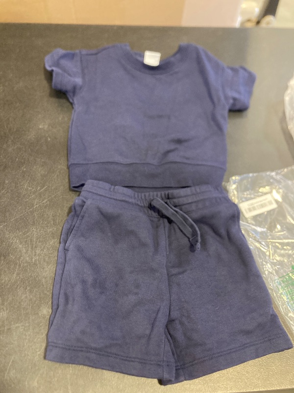 Photo 1 of Amazon Essentials Toddler Boys' Relaxed Fit Sweatshirt and Shorts Set, Pack of 2, Navy, 3T