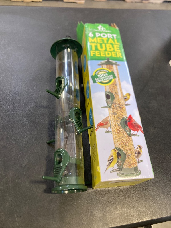 Photo 1 of Bird Feeders for Outdoors (Green) Squirrel Proof Hanging Bird Feeder with Locking Lid & Adjustable Hanger, Chew-Proof, Weather Resistant 15 Inches 6 Port