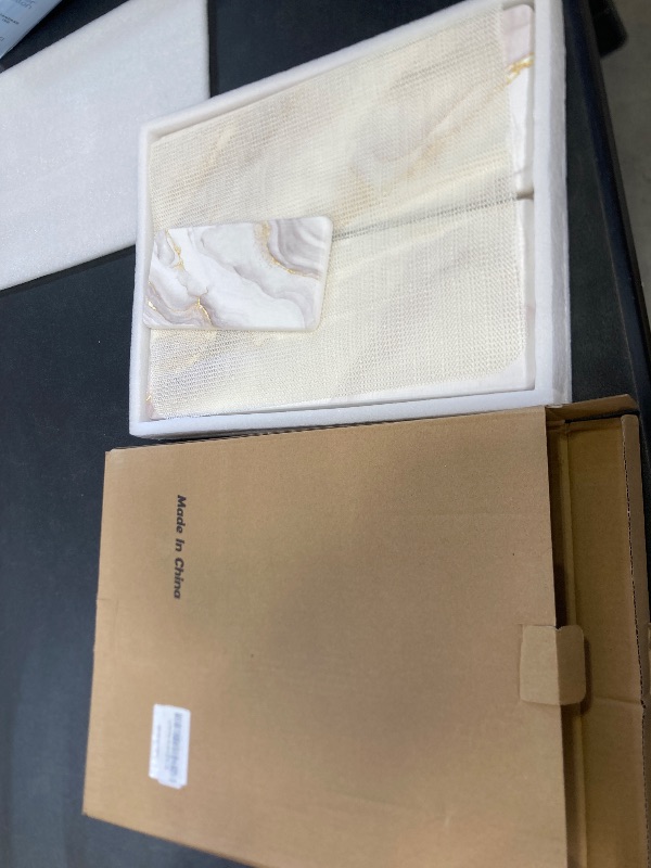 Photo 1 of 2 PCS Large Stone Dish Drying Mat for Kitchen Counter Quick Dry Stone Dishes Mats Marbled Water Absorbing Diatomaceous Earth Drying Pad for Countertop Bottles Utensils Cups (Gold White 24"x16"&8"x4")