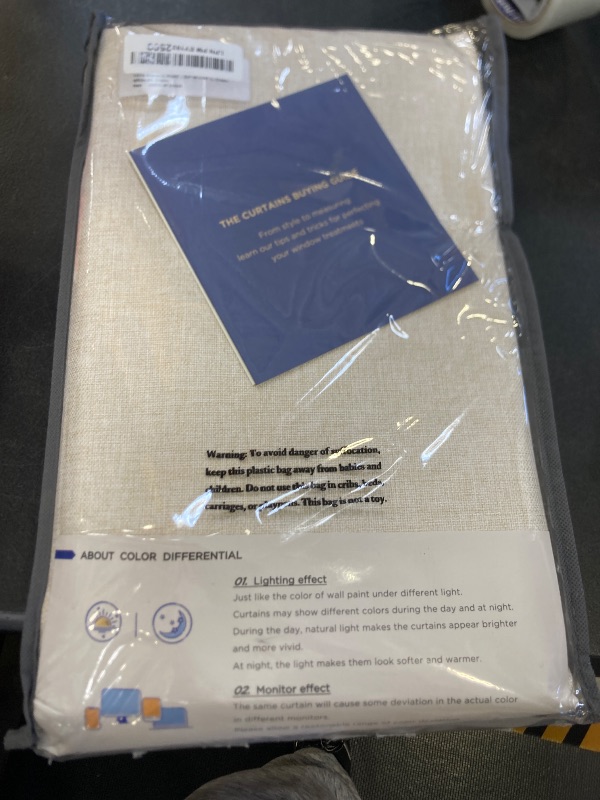 Photo 1 of 100% Blackout Shield Linen Blackout Curtains for Bedroom 84 Inches Long, Back Tab/Rod Pocket Living Room Drapes, Thermal Insulated Blackout Curtains 2 Panels Set, 50" W x 84" L, Cream