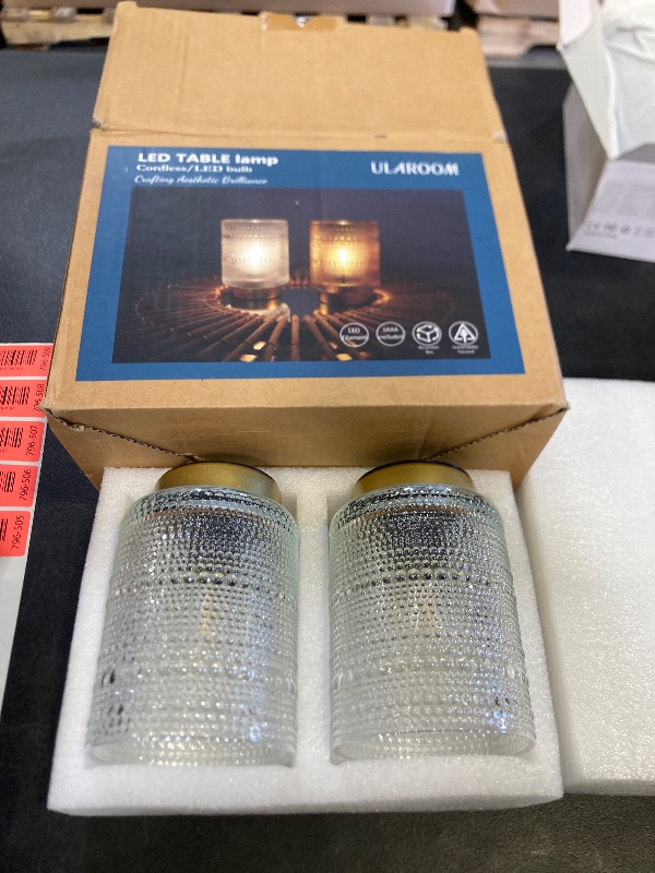 Photo 1 of 2 Pack Battery Operated Decorative Aesthetic Lamp with Timer for Dorm/Office/ Patio/Bedside/,Small Cordless Table Lamps with LED Warm Bulb for Shelf/Coffee Table/Entryway/ Mantle/Dresser Decor(Clear)