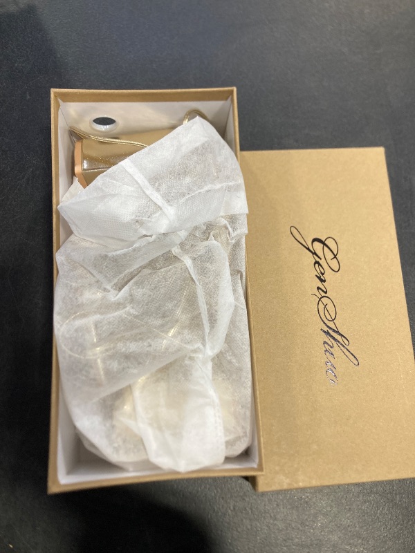 Photo 1 of GENSHUO Square Toe Sandals Women Lace up Chunky High Heels Strappy Sandals Block Heeled Ankle Wrap Homecoming Wedding Dress Shoes Gold Size 7