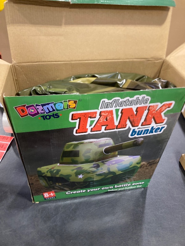 Photo 1 of Dazmers Inflatable Army Tank - Inflatable Military Battle Tank for Party War for Kids, Birthday, Toy Parties, Laser Tag, Paintball, Gel Blaster Gun, Water and Airsoft