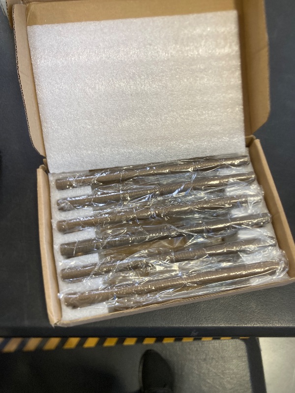 Photo 1 of Goo-Ki 6 Pack 7 9/16" Knurled Antique Brass Bar Pulls with Round End Mounts - Solid Bar Handles with Textured Grip, Ideal for Kitchen Cabinets, Dressers, Vintage Hardware