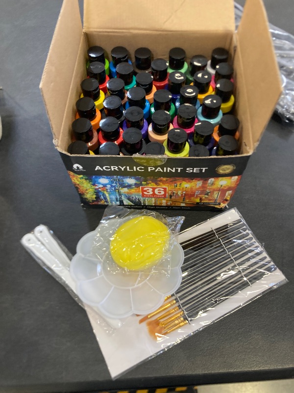 Photo 1 of 52 Pcs Acrylic Paint Set - 36 Colors (2oz/60ml) with 12 Brushes, 2 Knives & Palette - Rich Pigments for Adults, Kids, Artists & Beginners - Painting on Halloween Pumpkin Canvas Ceramic Rock Wood