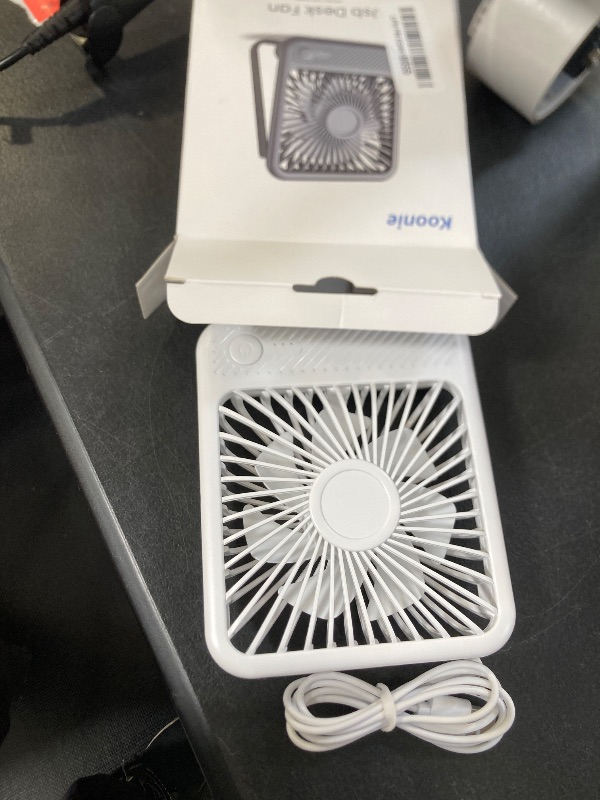 Photo 1 of Koonie USB Desk Fan, Strong Wind Ultra Quiet Small Personal Fan with 180° Tilt Folding and 3 Speeds Adjustable, USB-C Corded Powered Mini USB Fan for Office Desktop Bedroom White, NO BATTERY