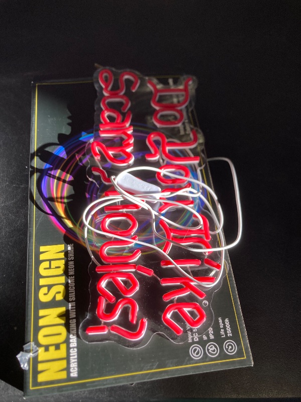 Photo 1 of Artlast Do You Like Scary Movies Neon Sign LED Neon Light for Movie Night Party Decor Horror Room Gothic Font Halloween Decoration