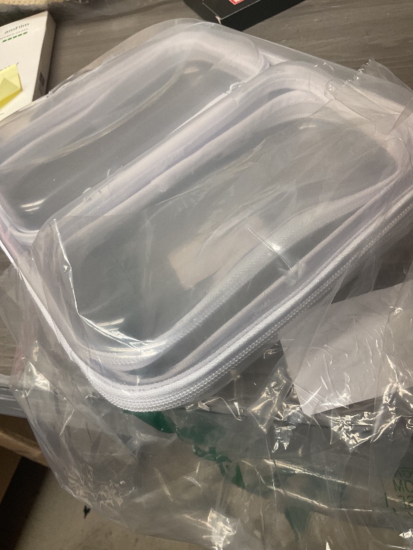 Photo 1 of Hoolerry 3 Pcs Clear Hard Zipper Case Plastic Pouch Transparent Hard Case Clear Makeup Bag Portable Travel Organizer Bin for Cosmetics, Building Blocks, Puzzles(White,Mss)