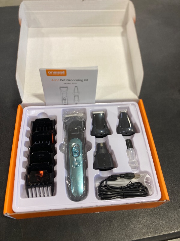 Photo 1 of oneisall Quiet Dog Clippers for Grooming LED Light, Cordless Dog Grooming Kit 4 in 1, 2000mAh Pet Clippers Paw Trimmer Nail Grinder for Paw, Nail, Face, Ears, Legs, Body