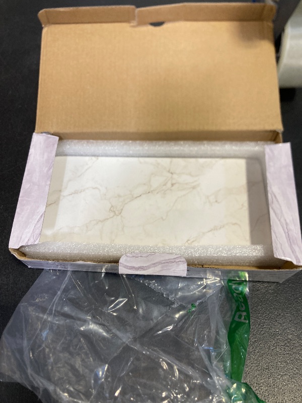 Photo 1 of 1 Pcs Water Absorbing Stone Drying Trays for Bathroom Sink Kitchen Counter Soap Dish Dispenser Sponge Holder White Ceramic Bathroom Vanity Quick Dry Stone Mat for Kitchen Sink Marble Diatomite Tray