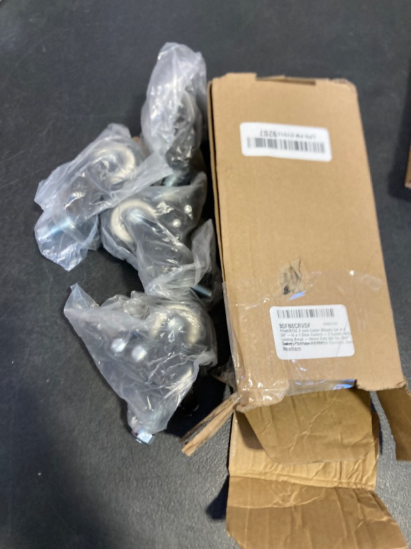 Photo 1 of POWERTEC 2 Inch Caster Wheels Set of 4, 3/8"-16 x 1 Stem Casters - 2 Casters W/Dual Locking Break - Heavy Duty 350 lbs, 360° Swivel, PU Castor Wheels for Furniture, Carts, Trolleys, Toolboxes (17220)