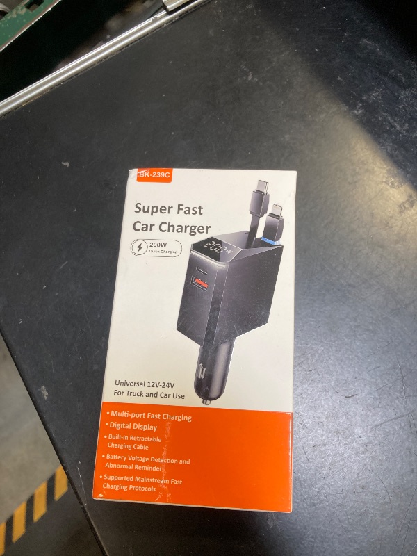 Photo 1 of Aftertop 200W Retractable Car Charger, 3-in-1 Independent Fast Charging, 2.3ft 105W Retractable Cable, Power Display USB C Car Charger for MacBook Pro, iPhone 16 15, Galaxy S25 S24 Ultra etc