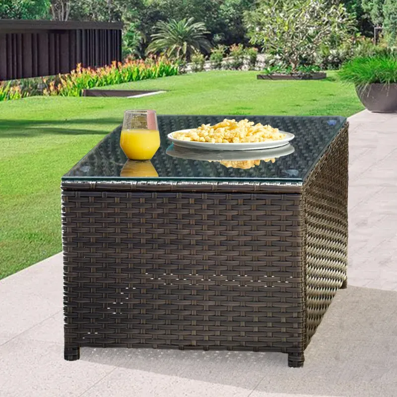 Photo 1 of Patio Outdoor Wicker Coffee Table with Glass Top