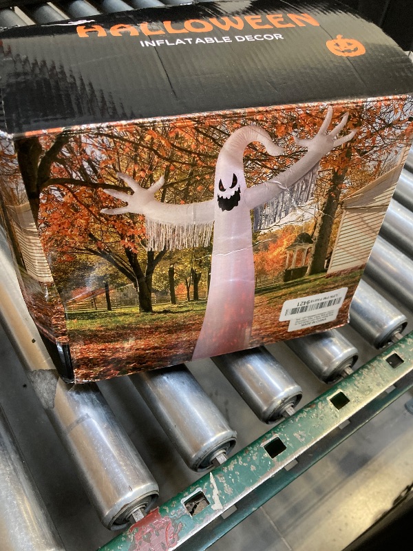 Photo 1 of 12FT Halloween Inflatables Outdoor Decorations: Inflatable Ghost with Fire Flame and Blinking Red Eyes, Blow up Decor for Yard Garden Lawn Home Holiday Party