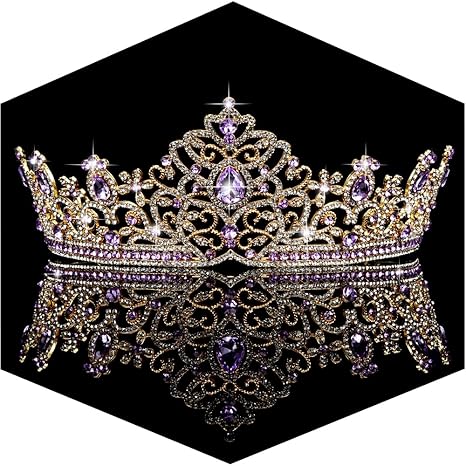 Photo 1 of AHONEY Purple Gem Gold Tiara and Crown for Women, Crystal Mermaid Princess Tiaras for Rapunzel, Wedding, Birthday, Prom, Halloween Party