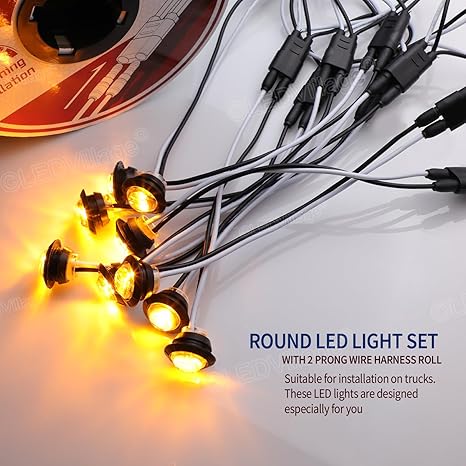 Photo 1 of  3/4 Inch Side Marker Smoked Lens Amber Light with Connector and 2 Prong Harness Roll Female Plugs (50 Counts) Indicator Light, Clearance Light for Truck Trailer Pickup