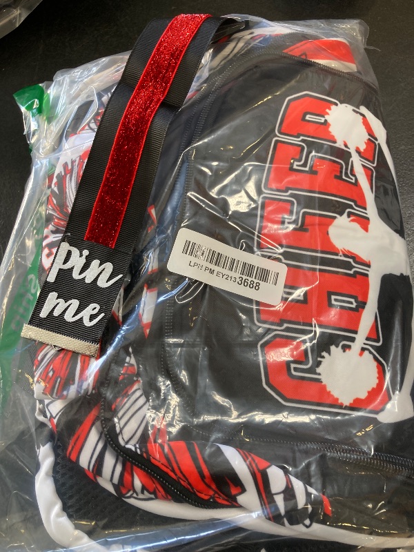 Photo 1 of Cheer Backpack with Glitter Cheerleader Keychain, Cheer Pin Strap for Backpack, Cheerleading Gifts for Team Women (Black Red)
