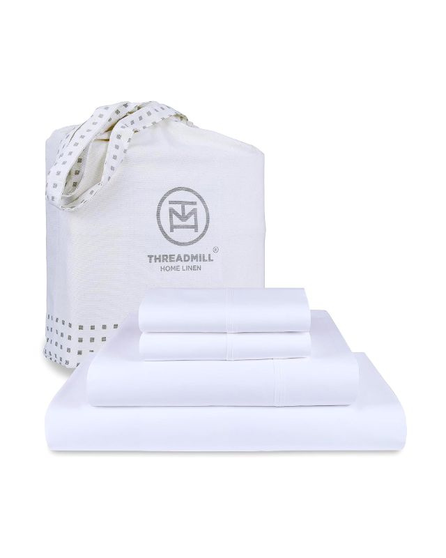Photo 1 of Threadmill Luxury 800 Thread Count Twin Size 100% Cotton Sheets - Hotel White Sateen Weave Bed-Sheets, Better Than Egyptian Cotton, 4 Pc Solid Bed Set, Fits 16" Deep Pocket