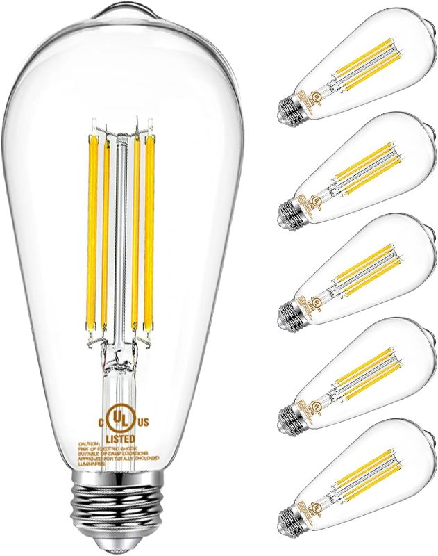 Photo 1 of DAYBETTER 6 Pack Vintage LED Edison Bulbs, E26 Dimmable LED Bulb, 60 watt Equivalent, ST58 Antique Filament Light Bulbs with Warm White 2700K, Brightness 8W, 800LM, 80+ CRI, Clear Glass
