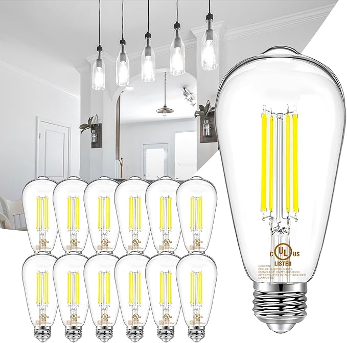 Photo 1 of DAYBETTER 12 Pack Vintage LED Edison Bulbs, E26 Led Bulb 60W Equivalent, Dimmable Led Light Bulbs, High Brightness 800 LM Daylight White 5000K, ST58 Antique Filament Bulbs, Clear Glass Style for Home
