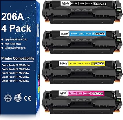 Photo 1 of 206A Toner Cartridge,with Chip Compatible Replacement for HP 206X 206 A W2110A for HP Color Laserjet pro MFP M283fdw M283cdw Pro M255dw M283 M255 Printer,Black Cyan Yellow Magenta 4 Pack
