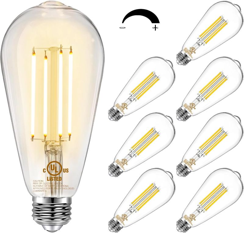 Photo 1 of DAYBETTER 8 Pack Vintage LED Edison Bulbs, E26 Led Bulb 60W Equivalent, Dimmable Led Light Bulbs, High Brightness 800 LM Warm White 2700K, ST58 Antique LED Filament Bulbs, Clear Glass Style for Home

