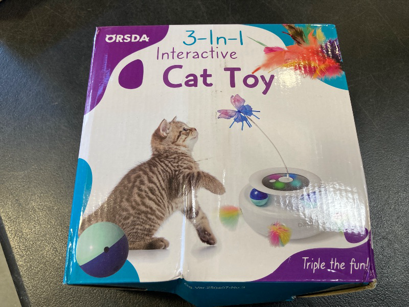 Photo 1 of ORSDA Cat Toy, 3-in-1 Automatic Interactive Electronic Moving Ambush Feather, Fluttering Butterfly, Track Balls, USB Rechargeable Powered Smart Indoor Exercise Kicker