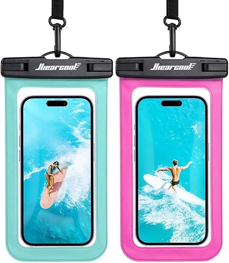 Photo 1 of Hiearcool Waterproof Phone Pouch, Waterproof Phone Case for iPhone 17 16 15 14 13 Pro Max,IPX8 Phone Waterproof Pouch for Beach Cruise Ship Travel Essentials Green & Bright Red-2Pack
