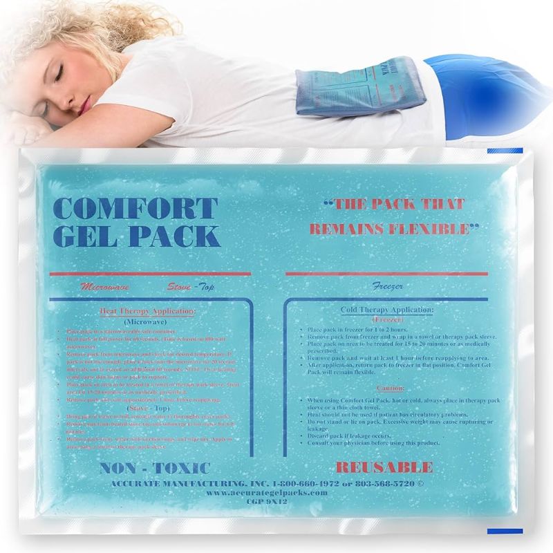 Photo 1 of Flexible Reusable Gel Pack for Neck, Wrist, Arm, Back and Shoulder Pain Relief - Versatile Hot or Cold Gel Pack for Injuries, Sore Muscles or Toothache Pain Relief, Blue, 6" x 10"