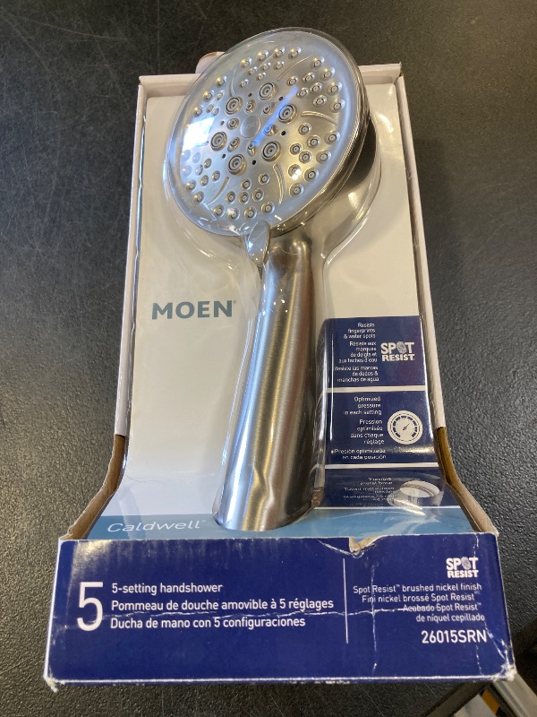 Photo 1 of Moen 26015SRN Caldwell 4.25-Inch Five-Function Handheld Shower with Bracket and Hose, Spot Resist Brushed Nickel