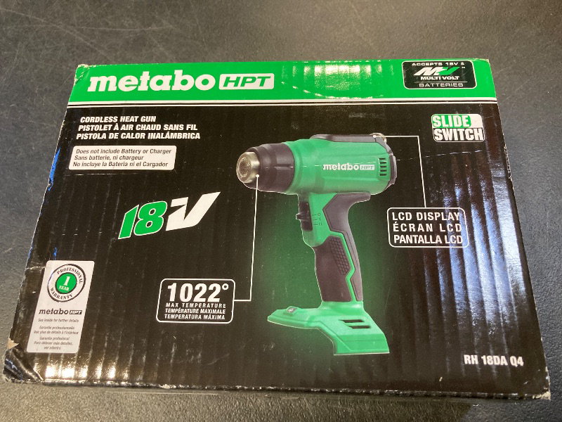 Photo 1 of Metabo HPT 18V MultiVolt Cordless Heat Gun, Adjustable Heat Settings, Illuminated LCD Display, Compact and Lightweight, Ergonomic Design, Pro Tool Innovation Award Winner, RH18DAQ4