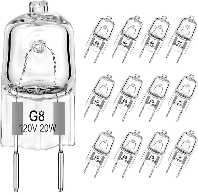 Photo 1 of G8 Halogen Light Bulbs 20Watt 120Volt Halogen Light Bulb G8 Base Bi-Pin Shorter 1-3/8" (1.38") Length 20W T4 JCD Warm White Under Cabinet Puck Lighting Replacements,12Pack
