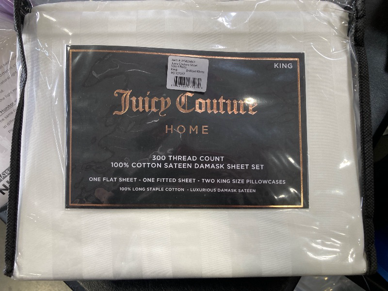 Photo 1 of Juicy Couture Royal Dreams King Sateen 4 Piece Sheet Set - 100% Cotton Luxury Bed Sheets, Brilliant White