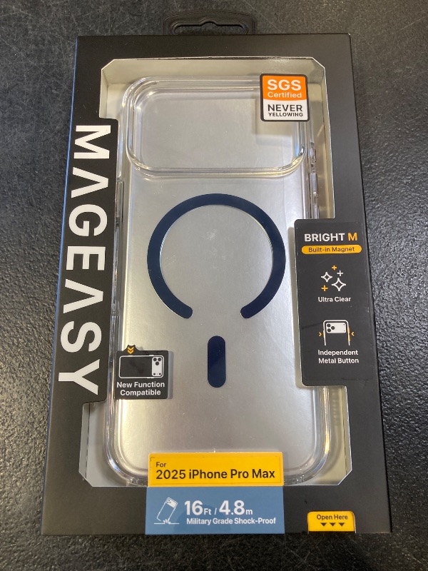 Photo 1 of MAGEASY Compatible with iPhone 17 Pro Max 6.9" Clear Case - Crystal Clear, Never Yellow, 16ft Drop Protection, Compatible with Mag Safe - Bright M (Midnight Ring)