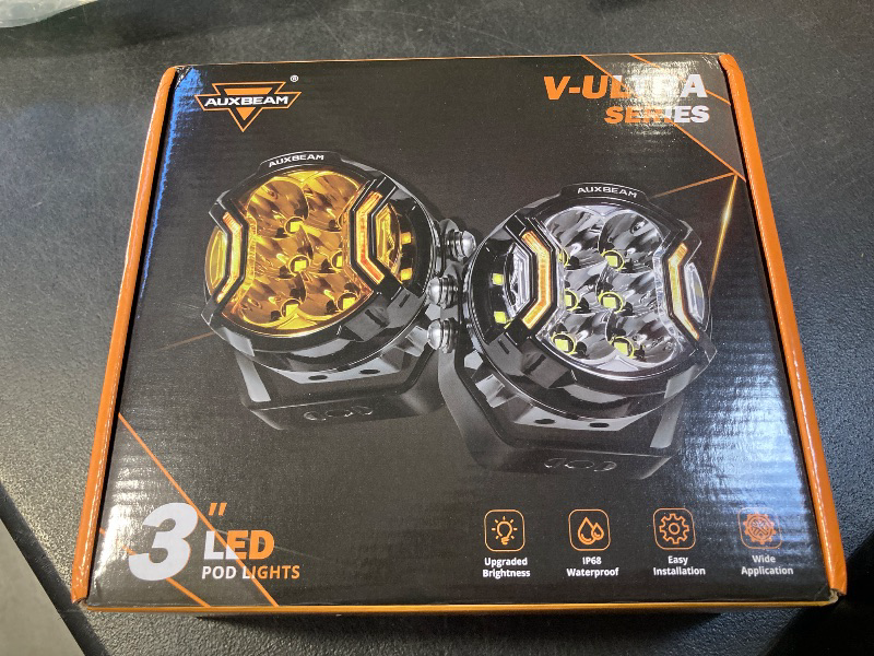 Photo 1 of Auxbeam V-Ultra Series 3" 108W Side Shooter LED Pods with Amber DRL 3 Modes & Light Covers 270 Degree Wide Range 12800LM Round Offroad Driving Light Bar for Truck Jeep ATV UTV, Pair