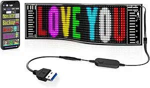 Photo 1 of RAYHOME Scrolling Bright Advertising LED Signs, Flexible USB 5V LED Car Sign Bluetooth App Control Custom Text Pattern Animation Programmable Display for Store Car Bar Hotel (15''x4'')
