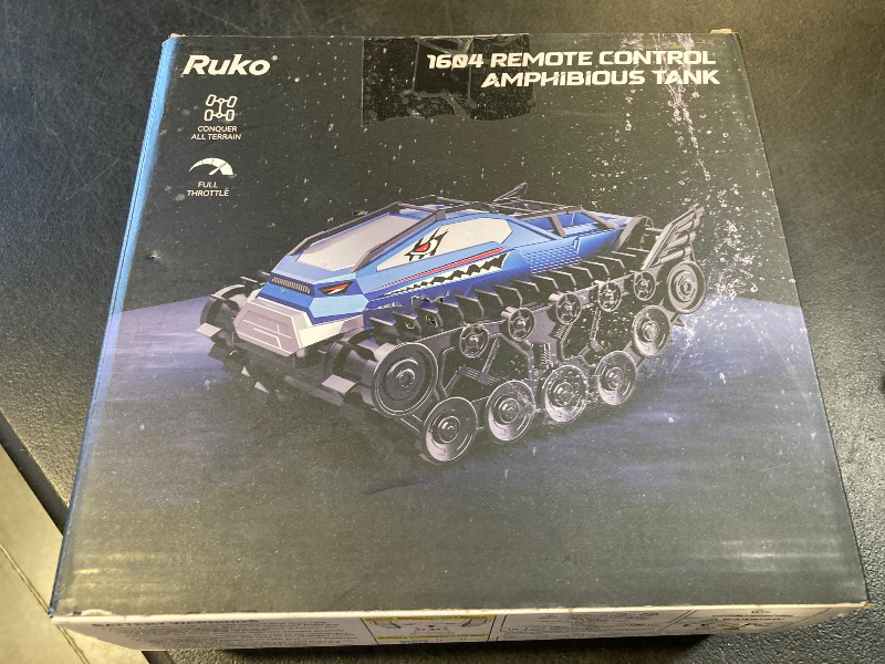 Photo 1 of Ruko 1604 Amphibious Remote Control Car, Waterproof Shark Monster Truck, 360° Rotating Tank, Full Throttle, Cool Tricks Track Toys for Age 6 7 8 9 10 Year Old Boys Girls Birthday Gifts, Blue