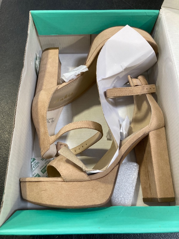 Photo 1 of Ankis Platform Heels 4 Inches Chunky heels Sandals for Women Comfy Open Toe Block Heeled Sandals Black Nude White Silver Gold Ankle Strappy Black Chunky Platform Heel for Women Summer Dress Shoes - Size 5