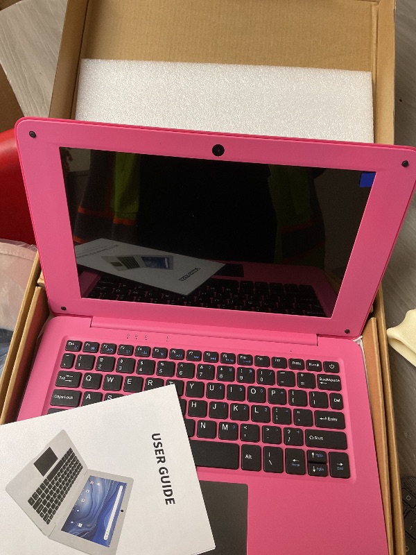 Photo 1 of Laptop Computer Mini 10 Inch Quad Core Powered by Android 12 Netbook 64GB Small Computer with WiFi Webcam Bluetooth,Charger Mouse Included,Suitable for Children and Students, 4 Color Options (Pink)