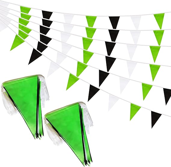 Photo 1 of 100 Feet Green Black & White Pennant Banner Flags String Hanging Green Black & White DIY Triangle Bunting Flags,Party Decorations for Grand Opening,Party Events,60 Pcs